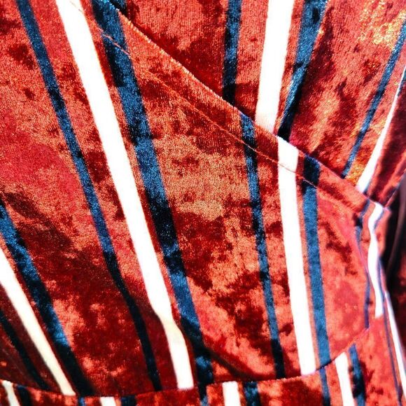 Cinnamon stripes velvet deep V long sleeve dress - Picture 3 of 3